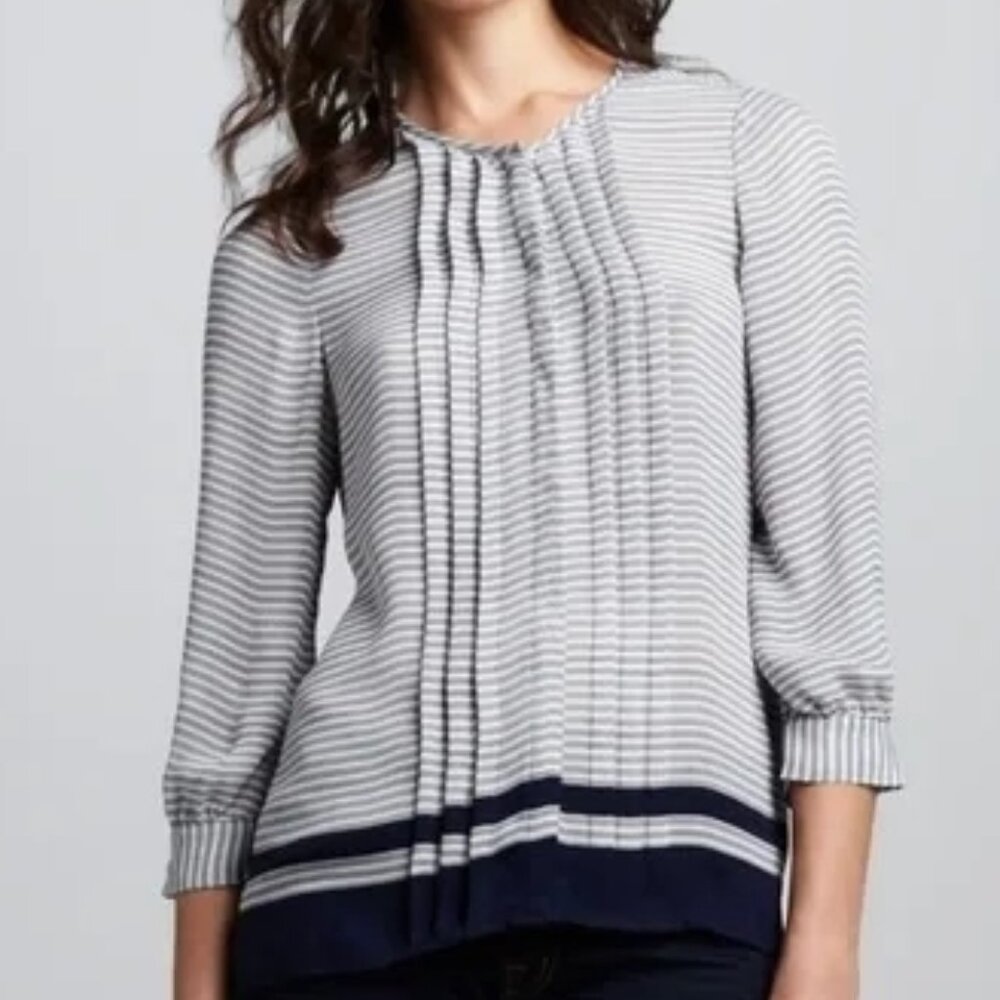 Joie NWT green Modine striped pintuck silk blouse top shirt